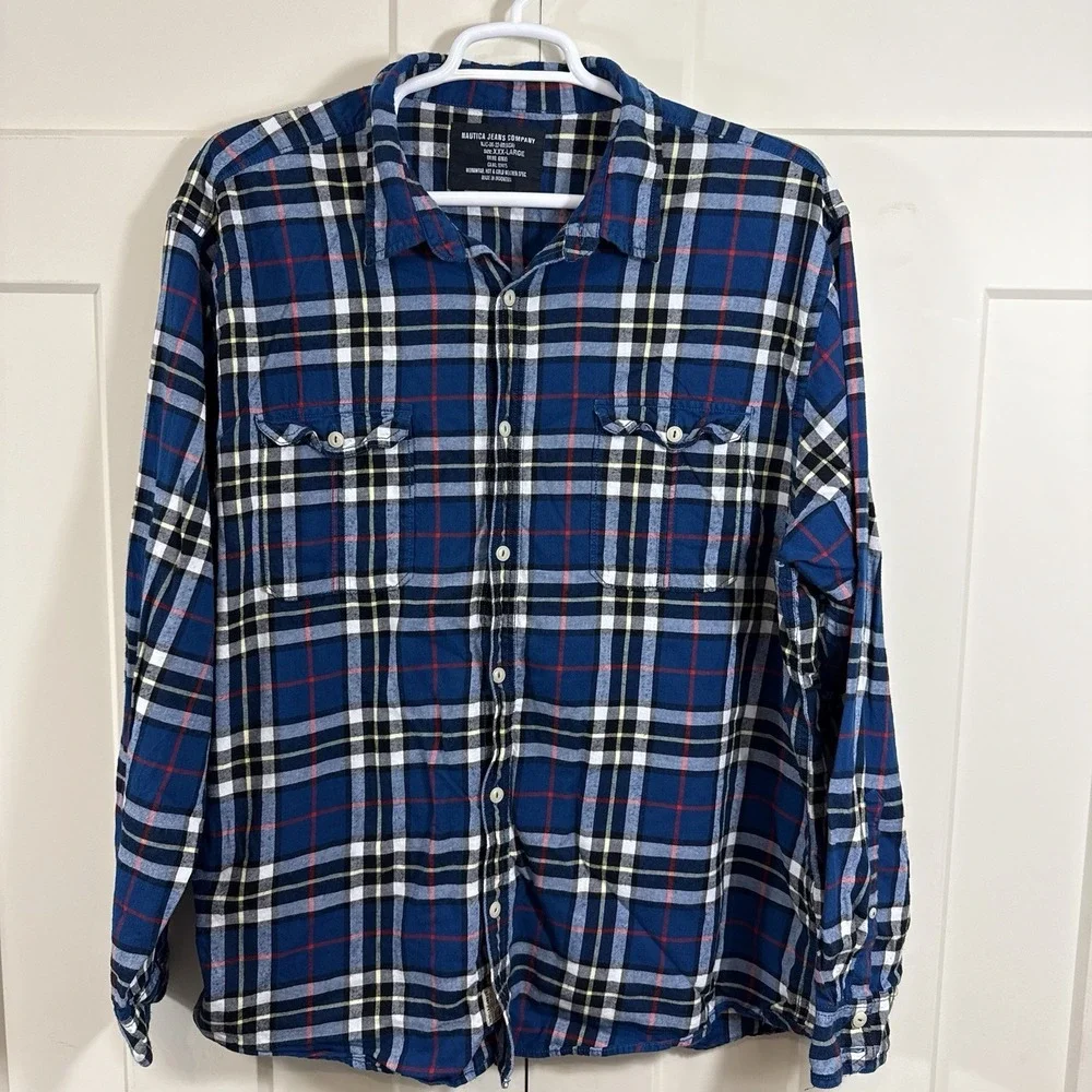 Nautica Jeans Co Men's 3XL Plaid Flannel Shirt Button Down‎